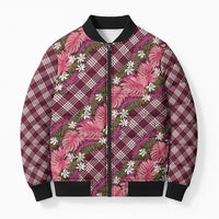 Polynesian Monstera Tiare Floral Bomber Puffer Jacket Fuchsia Tropical Plaid LT01 Unisex Pink - Polynesian Pride