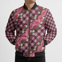 Polynesian Monstera Tiare Floral Bomber Puffer Jacket Fuchsia Tropical Plaid LT01 - Polynesian Pride
