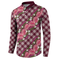 Polynesian Monstera Tiare Floral Button Sweatshirt Fuchsia Tropical Plaid LT01 - Polynesian Pride