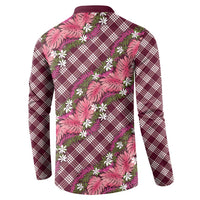 Polynesian Monstera Tiare Floral Button Sweatshirt Fuchsia Tropical Plaid LT01 - Polynesian Pride