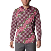 Polynesian Monstera Tiare Floral Button Sweatshirt Fuchsia Tropical Plaid LT01 - Polynesian Pride