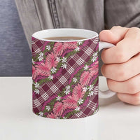 Polynesian Monstera Tiare Floral Ceramic Mug Fuchsia Tropical Plaid LT01 - Polynesian Pride
