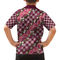 Polynesian Monstera Tiare Floral Family Matching Off The Shoulder Long Sleeve Dress and Hawaiian Shirt Fuchsia Tropical Plaid - Polynesian Pride