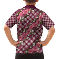 Polynesian Monstera Tiare Floral Family Matching Puletasi and Hawaiian Shirt Fuchsia Tropical Plaid - Polynesian Pride