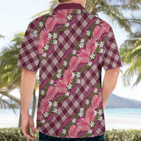 Polynesian Monstera Tiare Floral Hawaiian Shirt Fuchsia Tropical Plaid - Polynesian Pride