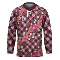 Polynesian Monstera Tiare Floral Hockey Jersey Fuchsia Tropical Plaid LT01 Unisex Pink - Polynesian Pride