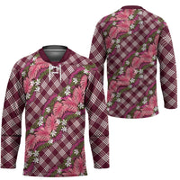 Polynesian Monstera Tiare Floral Hockey Jersey Fuchsia Tropical Plaid LT01 - Polynesian Pride