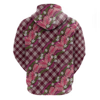 Polynesian Monstera Tiare Floral Hoodie Fuchsia Tropical Plaid LT01 - Polynesian Pride
