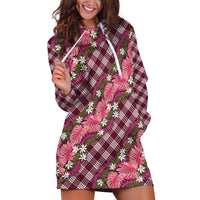 Polynesian Monstera Tiare Floral Hoodie Dress Fuchsia Tropical Plaid LT01 Pink - Polynesian Pride