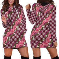 Polynesian Monstera Tiare Floral Hoodie Dress Fuchsia Tropical Plaid LT01 - Polynesian Pride