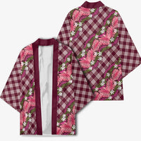 Polynesian Monstera Tiare Floral Kimono Fuchsia Tropical Plaid LT01 - Polynesian Pride