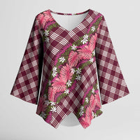 Polynesian Monstera Tiare Floral Kimono Sleeve Blouse Fuchsia Tropical Plaid LT01 Female Pink - Polynesian Pride