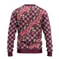 Polynesian Monstera Tiare Floral Ugly Christmas Sweater Fuchsia Tropical Plaid - Polynesian Pride