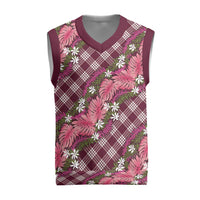 Polynesian Monstera Tiare Floral Christmas Knitted V-Neck Vest Fuchsia Tropical Plaid LT01 Pink - Polynesian Pride