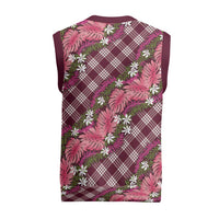 Polynesian Monstera Tiare Floral Christmas Knitted V-Neck Vest Fuchsia Tropical Plaid LT01 - Polynesian Pride