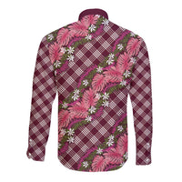 Polynesian Monstera Tiare Floral Long Sleeve Button Shirt Fuchsia Tropical Plaid LT01 - Polynesian Pride