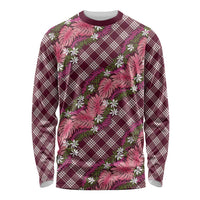 Polynesian Monstera Tiare Floral Long Sleeve Shirt Fuchsia Tropical Plaid LT01 Unisex Pink - Polynesian Pride