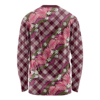 Polynesian Monstera Tiare Floral Long Sleeve Shirt Fuchsia Tropical Plaid LT01 - Polynesian Pride