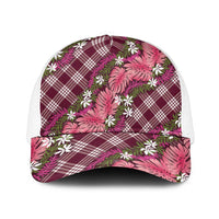 Polynesian Monstera Tiare Floral Mesh Trucker Cap Fuchsia Tropical Plaid - Polynesian Pride