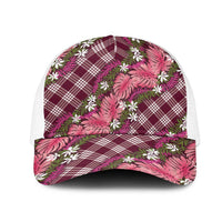 Polynesian Monstera Tiare Floral Mesh Trucker Cap Fuchsia Tropical Plaid LT01 One Size White Pink - Polynesian Pride