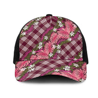 Polynesian Monstera Tiare Floral Mesh Trucker Cap Fuchsia Tropical Plaid LT01 One Size Black Pink - Polynesian Pride