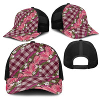 Polynesian Monstera Tiare Floral Mesh Trucker Cap Fuchsia Tropical Plaid LT01 - Polynesian Pride
