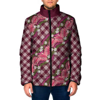 Polynesian Monstera Tiare Floral Padded Jacket Fuchsia Tropical Plaid LT01 Men Pink - Polynesian Pride