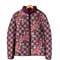 Polynesian Monstera Tiare Floral Padded Jacket Fuchsia Tropical Plaid LT01 - Polynesian Pride