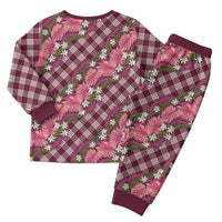 Polynesian Monstera Tiare Floral Christmas Pajama Set Fuchsia Tropical Plaid LT01 - Polynesian Pride