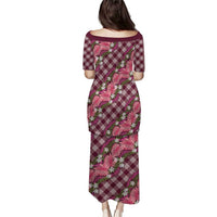 Polynesian Monstera Tiare Floral Puletasi Fuchsia Tropical Plaid LT01 - Polynesian Pride
