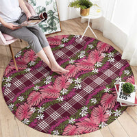 Polynesian Monstera Tiare Floral Round Carpet Fuchsia Tropical Plaid - Polynesian Pride