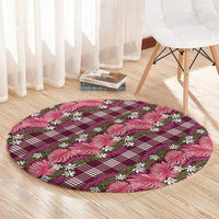 Polynesian Monstera Tiare Floral Round Carpet Fuchsia Tropical Plaid - Polynesian Pride