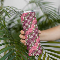 Polynesian Monstera Tiare Floral Skinny Tumbler Fuchsia Tropical Plaid LT01 - Polynesian Pride