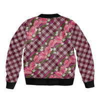 Polynesian Monstera Tiare Floral Sleeve Zip Bomber Jacket Fuchsia Tropical Plaid - Polynesian Pride