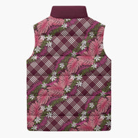 Polynesian Monstera Tiare Floral Sleeveless Puffer Jacket Fuchsia Tropical Plaid LT01 - Polynesian Pride