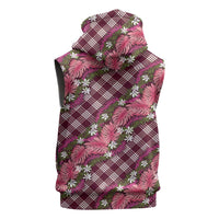 Polynesian Monstera Tiare Floral Sleeveless Zip Hoodie Fuchsia Tropical Plaid LT01 - Polynesian Pride