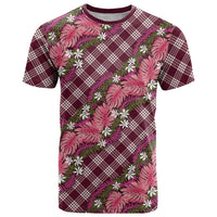 Polynesian Monstera Tiare Floral T Shirt Fuchsia Tropical Plaid LT01 Pink - Polynesian Pride