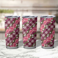 Polynesian Monstera Tiare Floral Tumbler Cup Fuchsia Tropical Plaid LT01 - Polynesian Pride