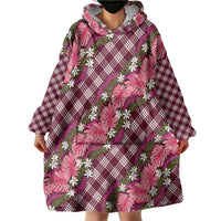 Polynesian Monstera Tiare Floral Wearable Blanket Hoodie Fuchsia Tropical Plaid LT01 - Polynesian Pride