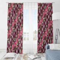Polynesian Monstera Tiare Floral Window Curtain Fuchsia Tropical Plaid - Polynesian Pride