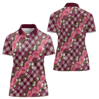 Polynesian Monstera Tiare Floral Women Polo Shirt Fuchsia Tropical Plaid LT01 - Polynesian Pride
