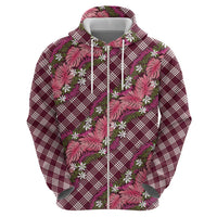 Polynesian Monstera Tiare Floral Zip Hoodie Fuchsia Tropical Plaid LT01 - Polynesian Pride