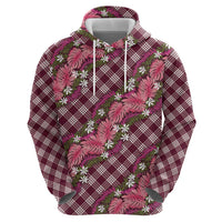 Polynesian Monstera Tiare Floral Zip Hoodie Fuchsia Tropical Plaid LT01 - Polynesian Pride