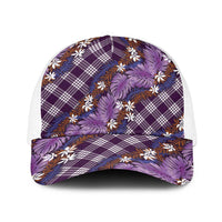 Polynesian Monstera Tiare Floral Baseball Net Cap Lavender Tropical Plaid LT01 One Size White Purple - Polynesian Pride