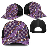 Polynesian Monstera Tiare Floral Baseball Net Cap Lavender Tropical Plaid LT01 - Polynesian Pride