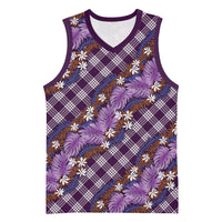 Polynesian Monstera Tiare Floral Basketball Jersey Lavender Tropical Plaid LT01 Unisex Purple - Polynesian Pride