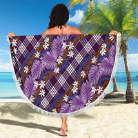 Polynesian Monstera Tiare Floral Beach Blanket Lavender Tropical Plaid - Polynesian Pride