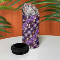 Polynesian Monstera Tiare Floral 4 in 1 Can Cooler Tumbler Lavender Tropical Plaid LT01 - Polynesian Pride