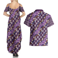 Polynesian Monstera Tiare Floral Couples Matching Summer Maxi Dress and Hawaiian Shirt Lavender Tropical Plaid LT01 - Polynesian Pride