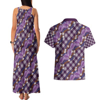 Polynesian Monstera Tiare Floral Couples Matching Tank Maxi Dress and Hawaiian Shirt Lavender Tropical Plaid - Polynesian Pride